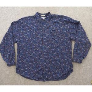 Goouch Shirt Mens Extra Large Purple Button Pailsey Long Sleeve Rayon Retro 80s